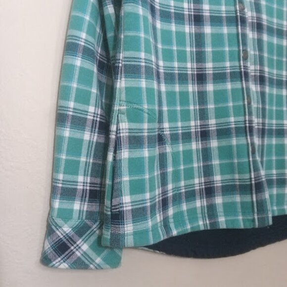 ORVIS | Womens Blue Teal Fleece Lined Plaid Flannel Shacket Snap Button Western - Picture 6 of 13